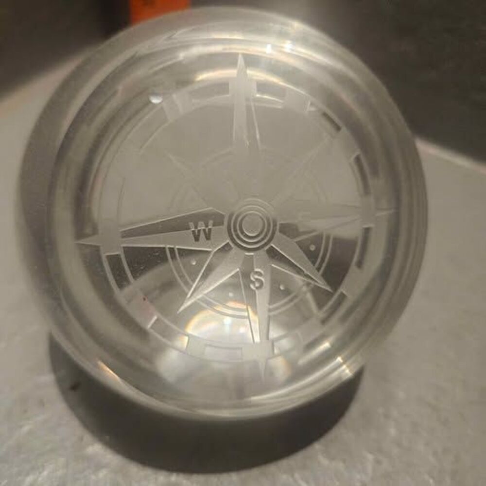 Clear Glass Compass Star Paperweight 3.5"